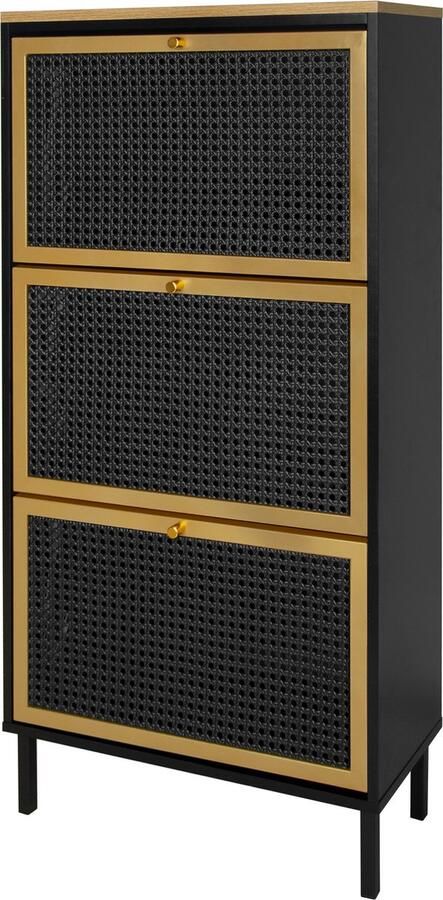 Merax Schwarzer Schuhschrank Hohen Stabilität Moderne Rattanoptik Zwart