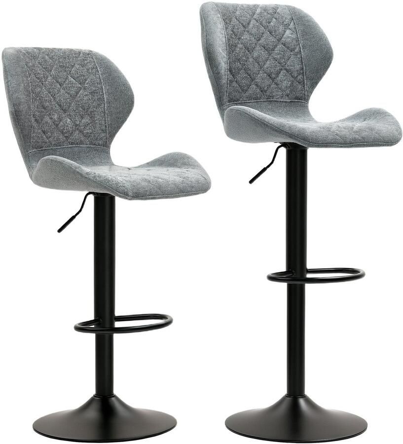 Merax Set van 2 Barkrukken – Draaibare Barkruk met Rugleuning – Verstelbaar in Hoogte – Chenille-Look – Stalen Onderstel met Voetsteun – Donkergrijs