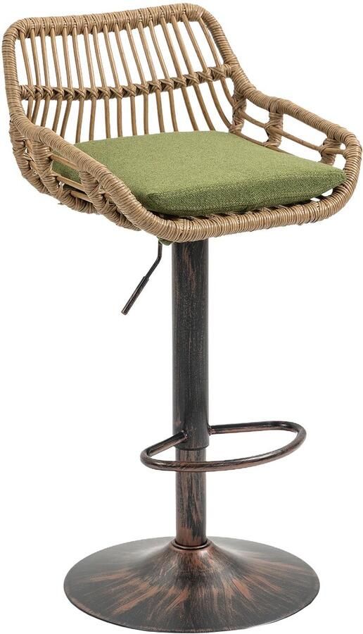 Merax Barkrukken Set van 2 – Verstelbare Barstoelen met Rattan Rugleuning – 360° Draaibaar met Voetensteun – Groen met Bruin - Foto 2