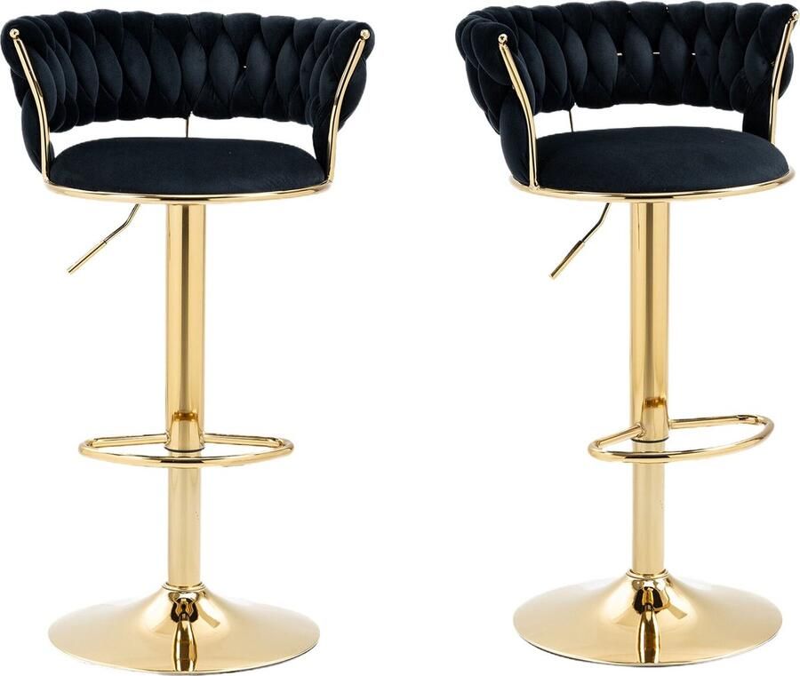 Merax 360° draaibare Fluwelen Barhocker Set van 2 – Hoogteverstelbare Stijlvolle Stoelen met Handgeweven Rugleuning voor Keuken en Eetkamer