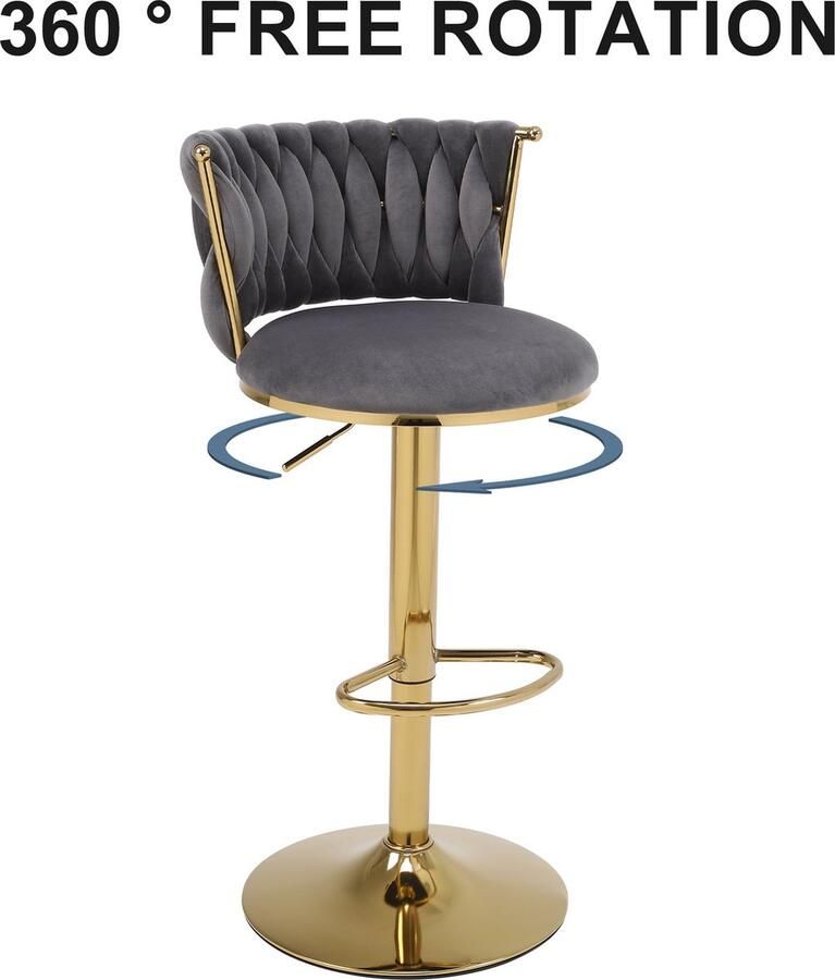 Merax Set van 2 Draaibare en Verstelbare Barstoelen – Modern Design in Grijs voor Keuken en Woonkamer