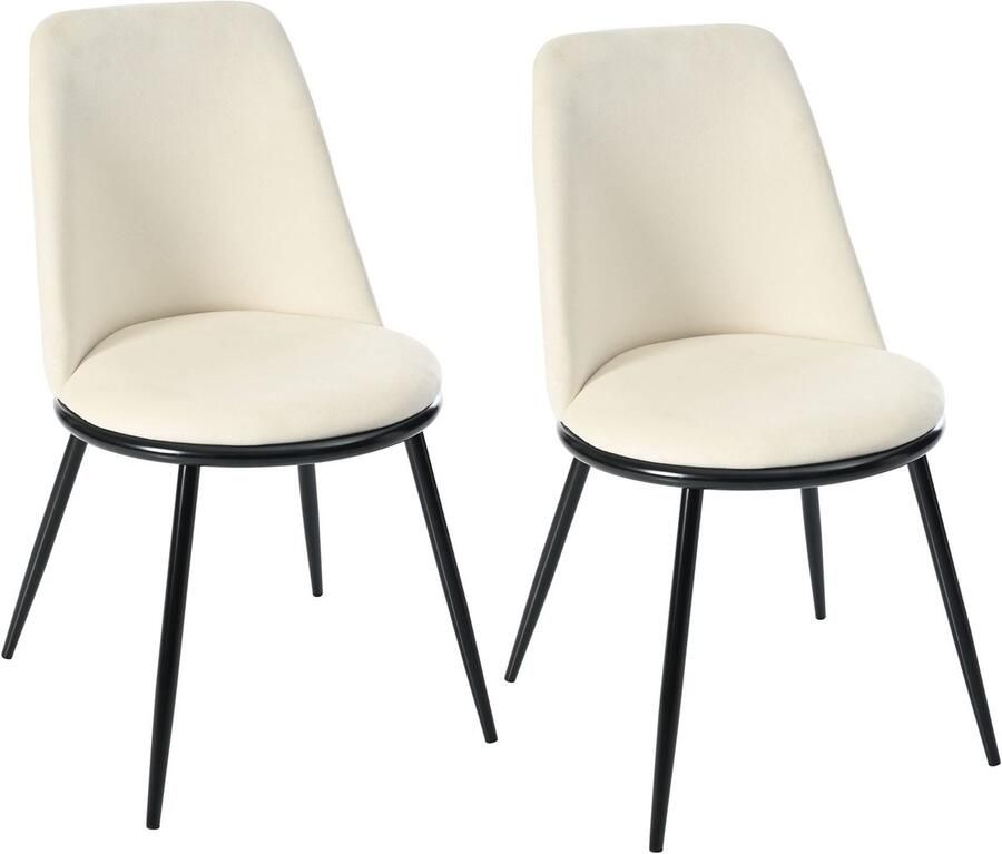 Merax Set van 2 Eetkamerstoelen – Beige Velvet Stoelen met Ronde Rugleuning – Comfortabele Designstoelen met Metalen Poten – Luxe en Ergonomisch