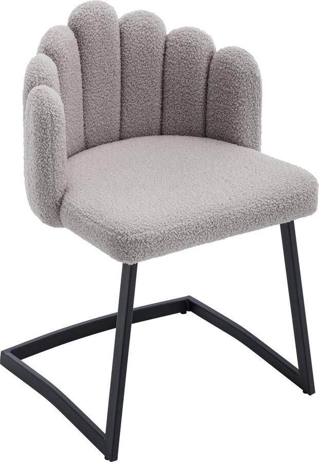 Merax set van 2 eetkamerstoelen Bloemblaadjes design in kunstlamssamt met I-frame Geschikt voor woonkamer en slaapkamer Grijs