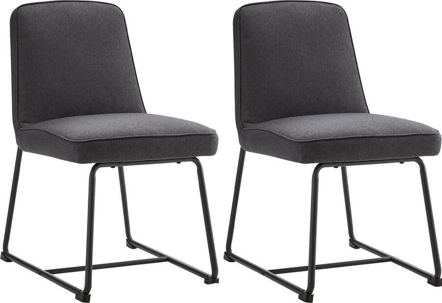 Merax Set van 2 Eetkamerstoelen – Ergonomisch Design met Linnen Bekleding & Zwart Metalen Onderstel – Voor Eetkamer & Woonkamer – Grijs