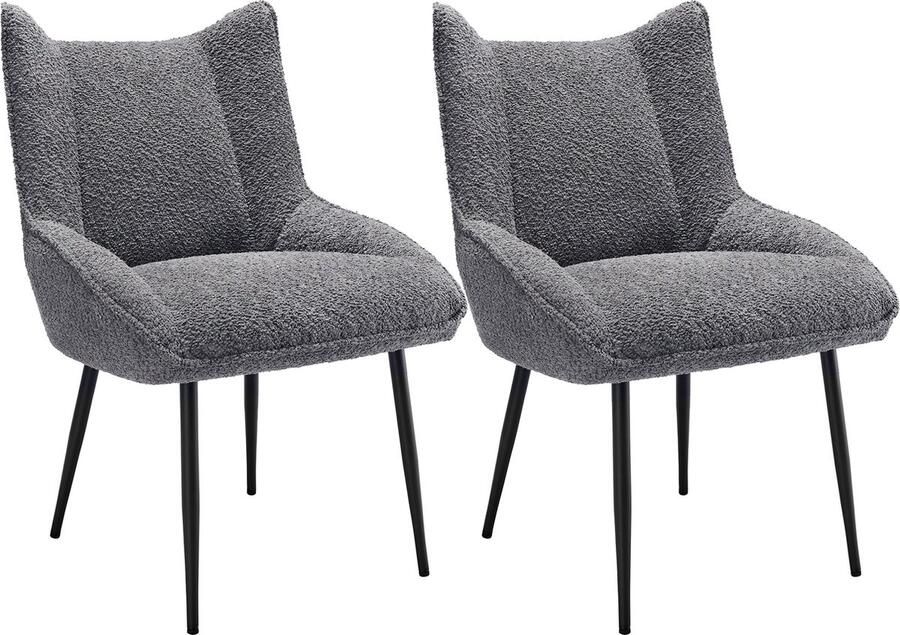 Merax Esszimmerstühle Set van 2 Loungesessel met Armleuningen in Teddy Samt Verstevigd Zitkussen Grijs