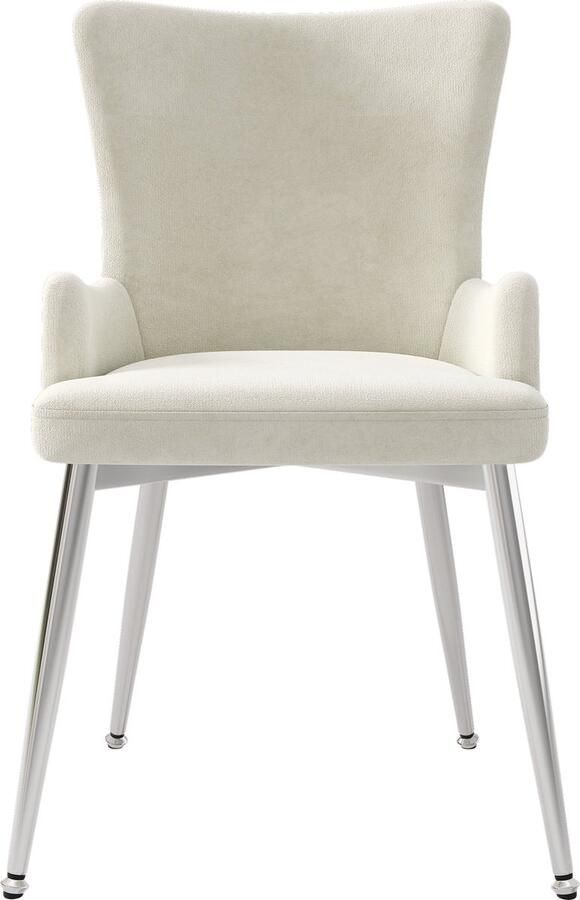 Merax luxe fluwelen eetkamerstoelen set van 6 beige loungestoelen met zilverkleurige metalen poten geschikt voor eetkamer woonkamer en slaapkamer - Foto 2