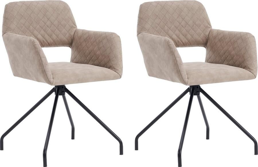 Merax Set van 2 Eetkamerstoelen Kunstleer Gestoffeerde Stoelen Eetkamerstoel met Metalen Poten Khaki met Zwart