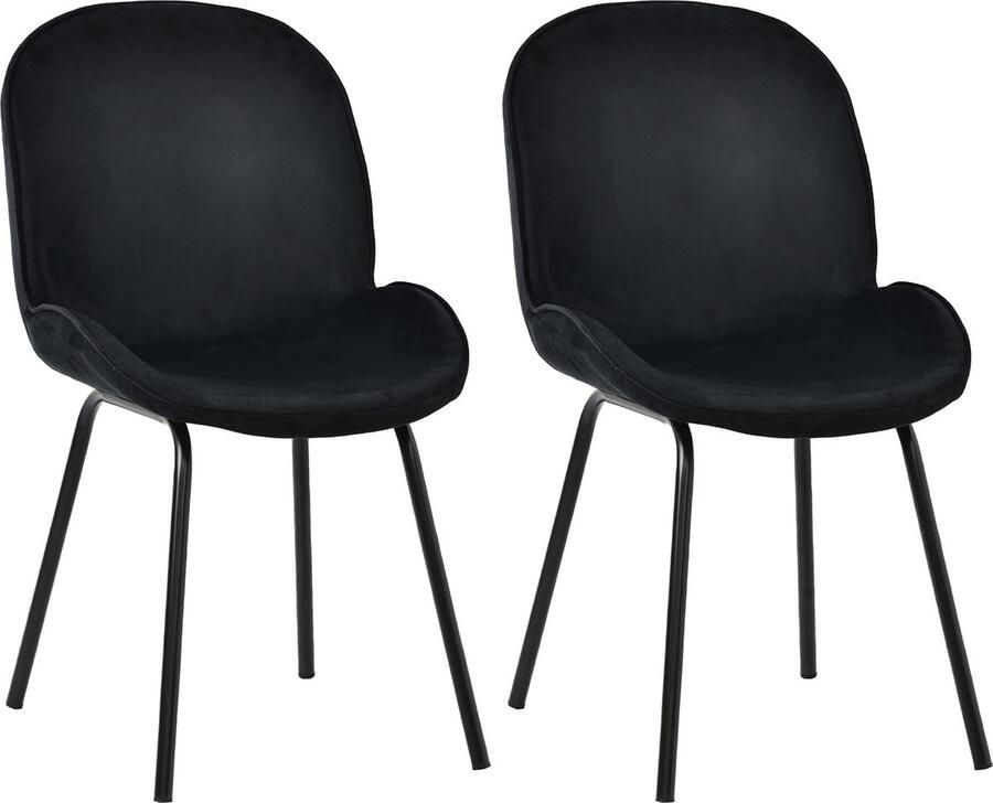 Merax Set van 2 Eetkamerstoelen Luxe Velvet Gestoffeerde Stoelen Fluwelen Eetkamerstoel Zwart