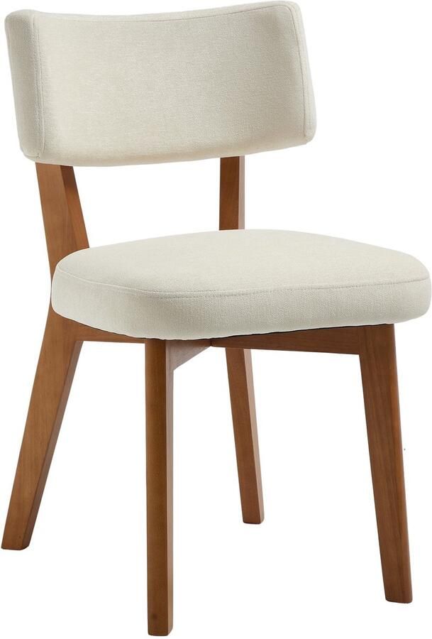 Merax Set van 2 Eetkamerstoelen – Moderne Retro Stoelen met Massiefhouten Poten – Comfortabele Stoffen Stoelen voor Eetkamer Keuken of Kantoor – Beige