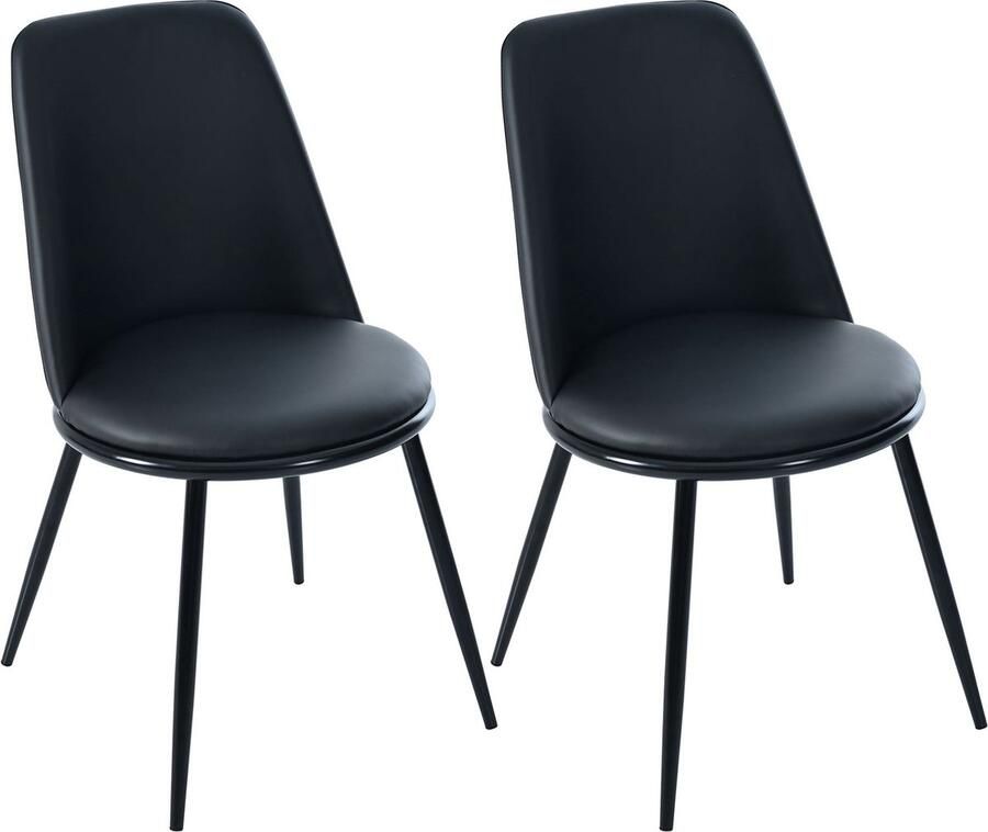 Merax set van 2 eetkamerstoelen Ronde rugleuning met kunstlederen zitting en stalen frame Ergonomisch design Belastbaar tot 150 kg Zwart