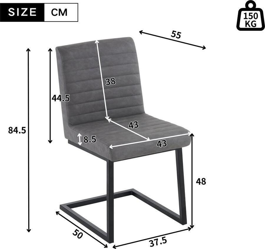 Merax Set van 2 eetkamerstoelen stoffen stoelen met metalen poten moderne loungestoelen slaapkamerstoelen studeer- en bureaustoelen kunstleer grijs