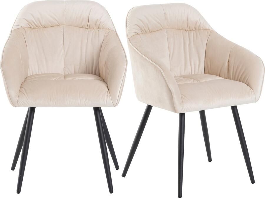 Merax Set van 2 Eetkamerstoelen Velvet Gestoffeerde Stoelen Eetkamerstoel met Metalen Poten Beige met Zwart