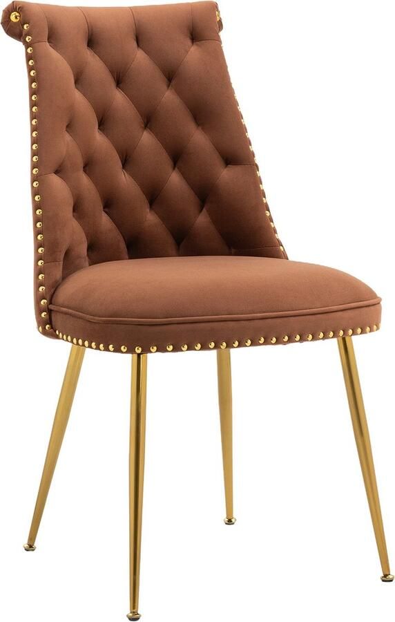 Merax Set van 2 Fluwelen Eetkamerstoelen met Gouden Metalen Poten – Luxe Designstoelen voor Woonkamer en Eetkamer Coffee (43.9x62x87.5 cm) - Foto 3