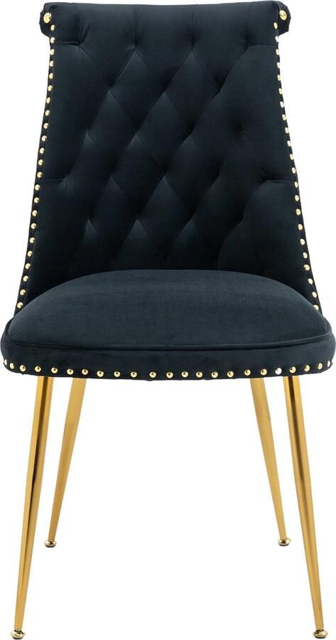 Merax Set van 2 Fluwelen Eetkamerstoelen met Gouden Metalen Poten – Luxe Stoelen voor Woonkamer en Eetkamer Zwart (43.9x62x87.5 cm)