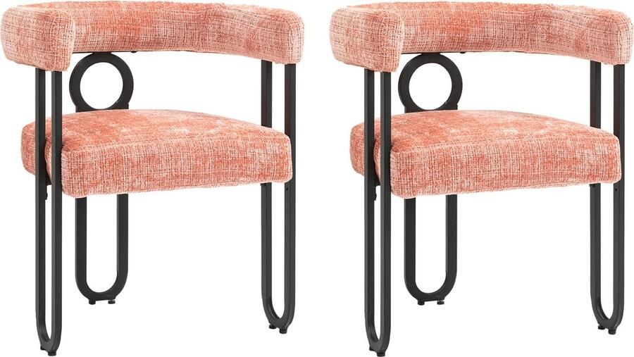 Merax Set van 2 Fluwelen Eetkamerstoelen met Ronde Rugleuning Moderne en Comfortabele Stoelen voor Eetkamer Woonkamer Slaapkamer of Kantoor Roze