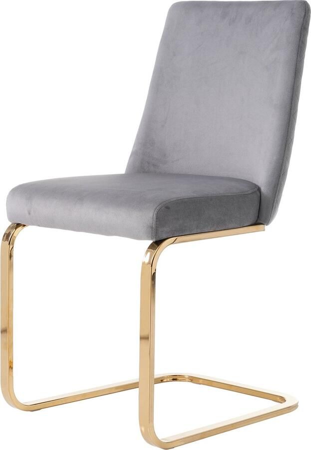 Merax Fluwelen Eetkamerstoelen Set van 2 stuks- Luxe Lounge Stoelen met Diamant Rugontwerp en Gouden Metalen Poten Grijs