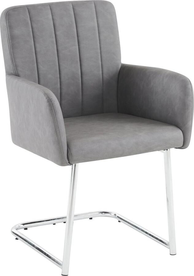 Merax Set van 2 Kunstlederen Eetkamerstoelen met Verticale Strepen Z-vormige Metalen Poten en Ergonomisch Design – Grijs