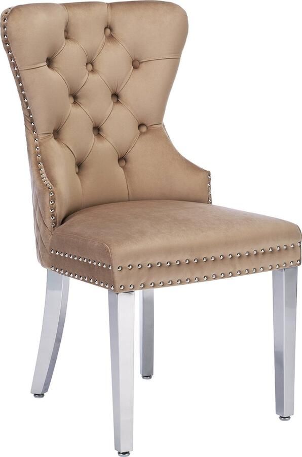 Merax Esszimmerstoelen (Set van 2) Luxe 4-Poot Relaxstoelen met Knopfsteppung Bruin Massief Houten Onderstel