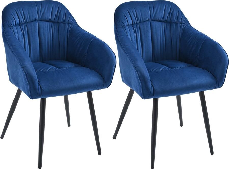 Merax Set van 2 Luxe Eetkamerstoelen Velvet Gestoffeerde Stoelen met Verstelbare Metalen Poten Ergonomisch Eetkamerstoel Blauw met Zwart