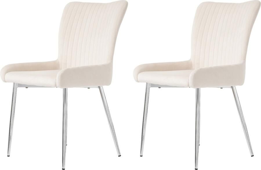 Merax Samt-Esszimmerstuhl 4er-Set luxuriös Wohnzimmer Schlafzimmer Lounge-Stuhl mit vier Silberne Metallstützbeinen Lendenwirbelstütze Beige - Foto 2