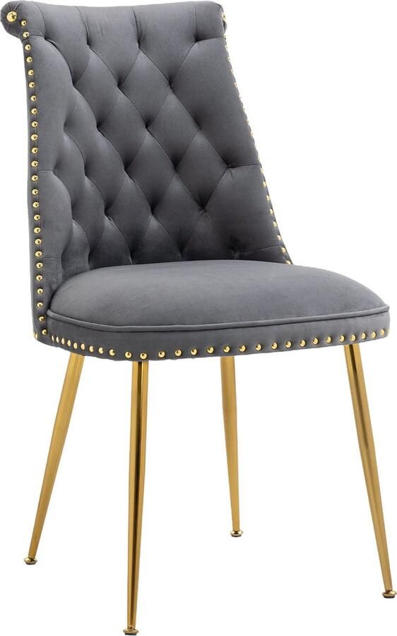 Merax Set van 2 Luxe Fluwelen Eetkamerstoelen – Grijs – Comfortabele Hoge Rugleuning met Gouden Metalen Poten – Modern en Stijlvol voor Woonkamer en Eetkamer