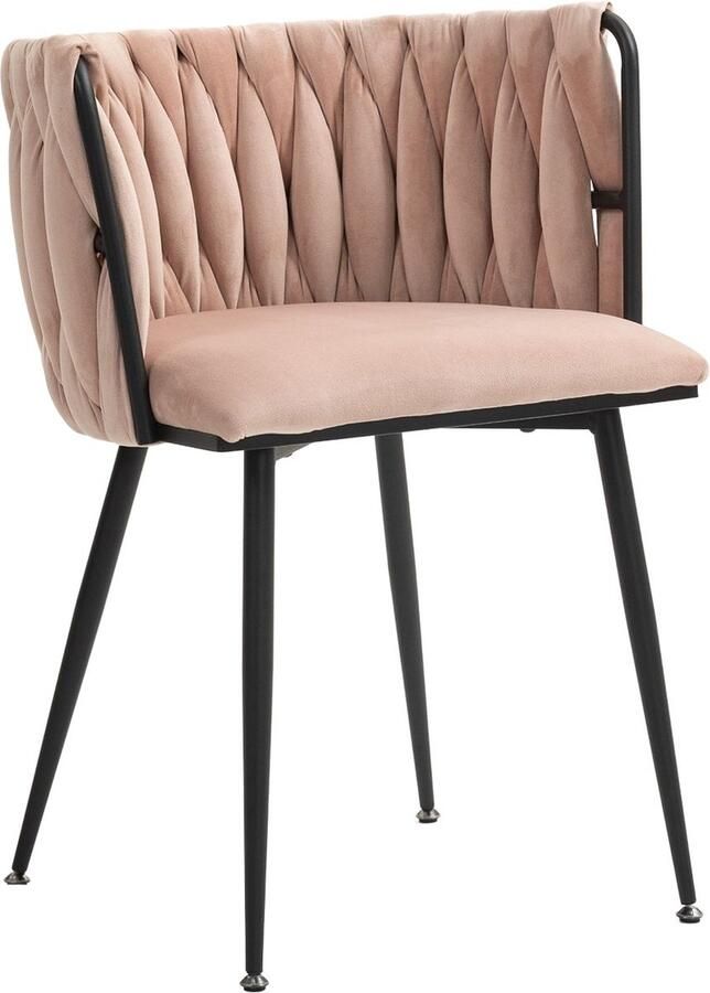 Merax Set van 2 Luxe Fluwelen Eetkamerstoelen met Gouden Metalen Poten en Handgeweven Design – Stijlvol en Comfortabel voor Woonkamer Slaapkamer en Eetkamer (Roze)