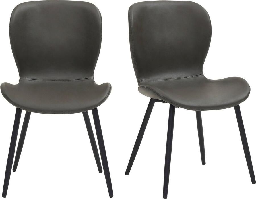 Merax Set van 2 Moderne Eetkamerstoelen Grijs PU-leer Verstelbare Voeten Stabiele Zwarte Poten Geschikt voor Woonkamer Eetkamer en Keuken