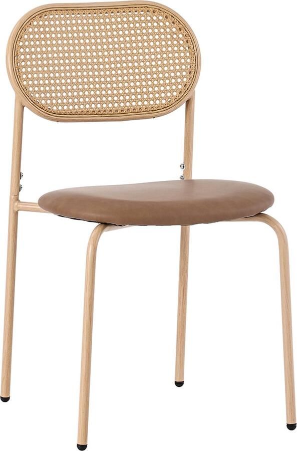 Merax Set van 2 Moderne Eetkamerstoelen Rattan Rugleuning Metalen Poten PU Zitting Voor Eetkamer Woonkamer en Slaapkamer Bruin - Foto 2