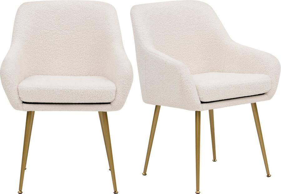 Merax Set van 2 Moderne Eetkamerstoelen Teddy Fleece Bekleding Verstelbare Voeten en Afneembaar Kussen Beige Voor Keuken en Eetkamer