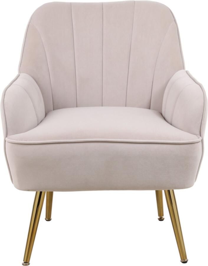 Merax Set van 2 moderne fluwelen loungestoelen met ergonomische rugleuning en gouden metalen poten voor woonkamer kantoor en studeerkamer (beige)