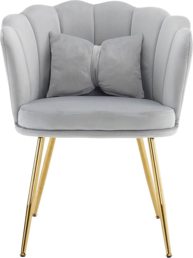 Merax Set van 2 moderne fluwelen stoelen met bloemblad rugleuning vergulde metalen poten en vlinderkussen voor slaapkamer eetkamer en woonkamer (grijs)