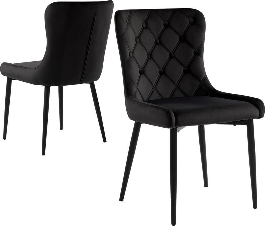 Merax Set van 2 Eetkamerstoelen met Rugleuning – Luxe Velvet Keukenstoelen met Ergonomisch Ontwerp en Stalen Poten – Zwart