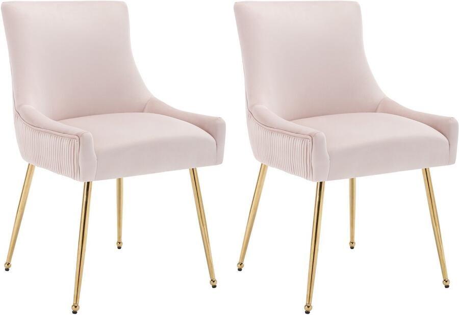 Merax Set van 2 Verticaal gestreepte eetkamerstoelen Gestoffeerde fauteuils Moderne loungestoelen Stoelen voor slaapkamers en woonkamers Roze