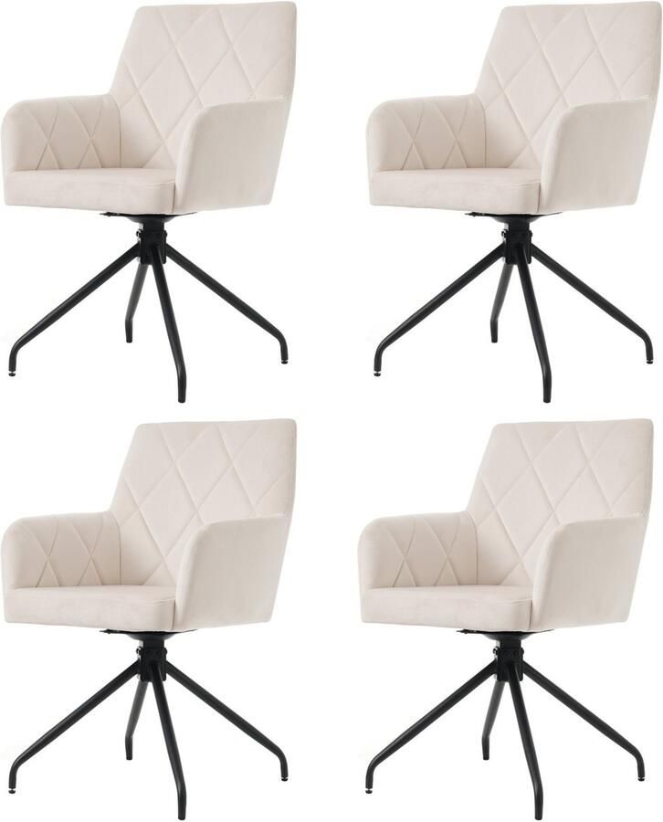 Merax Set van 4 360° draaibare eetkamerstoelen met ruitpatroon gestoffeerde fauteuil loungestoelen stoelen in de slaapkamer woonkamer studeerkamer beige