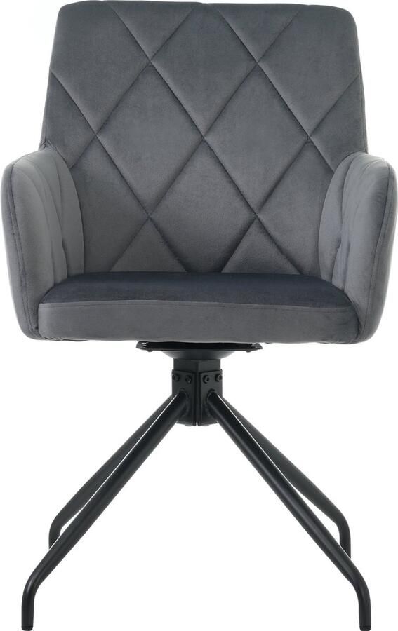 Merax 6 delige Set 360° Draaiende Eetkamerstoelen met Ruitpatroon – Gestoffeerde Lounge Stoelen met 4 Metalen Poten en Ergonomische Lendensteun Antraciet