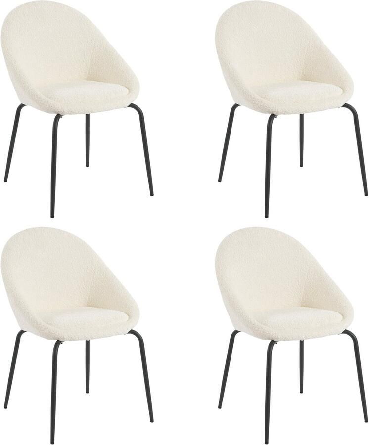 Merax Set van 4 Bouclé Eetkamerstoelen – Minimalistisch Design Ergonomisch Stabiel Metalen Frame en Verstelbare Voetdoppen – Wit