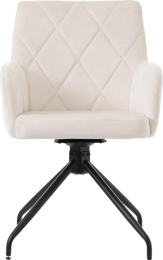 Merax Eetkamerstoelen Set van 6 – Draaibaar – Beige met Ruitpatroon – Fluwelen Bekleding – Ergonomisch Design – Metalen Poten – Inclusief Verstelbare Poten - Foto 2