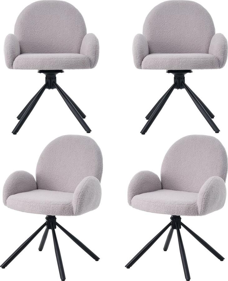 Merax set van 4 draaibare eetkamerstoelen Grijze sherpa stof met armleuningen Modern en elegant design