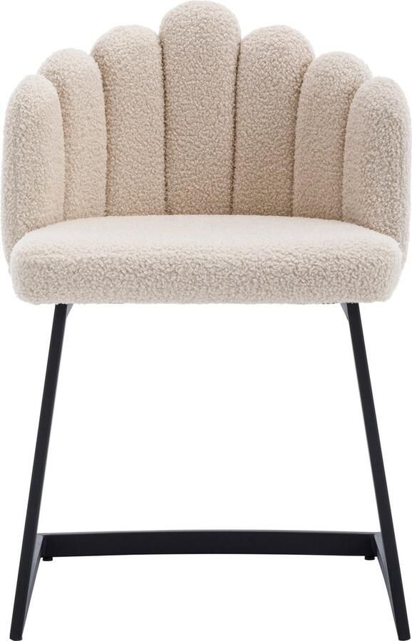 Merax Eetkamerstoelen van Kunst Lamsfluweel 4 Stuks Beige bloemblad Stoelen