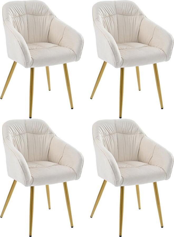 Merax Set van 4 Eetkamerstoelen – Beige Samt Stoelen met Armleuningen – Luxe Design Stoelen met Verstelbare Voorpoten – Comfortabel en Stijlvol voor Eetkamer Woonkamer en Kantoor