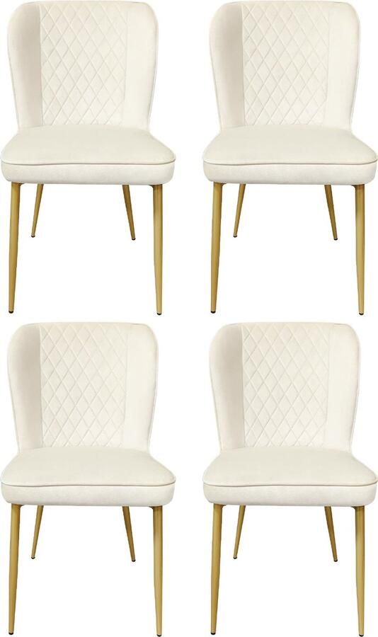 Merax Set van 4 Eetkamerstoelen – Beige Samt Stoelen met Rugleuning – Luxe Design Stoelen met Metalen Onderstel – Comfortabele Stoelen voor Eetkamer Woonkamer en Home Office