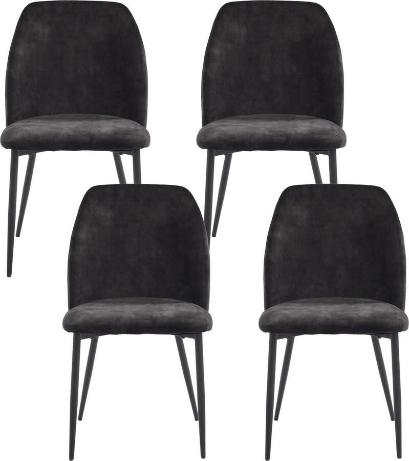 Merax Esszimmerstoelen met Rugleuning Set van 4 Ergonomische Keukenstoelen met Metalen Poten Donkergrijs