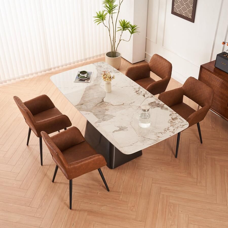 Merax Set van 4 Kunstlederen Eetkamerstoelen Stoelen Ergonomische Eetstoelen voor Woonkamer en Slaapkamer Bruin