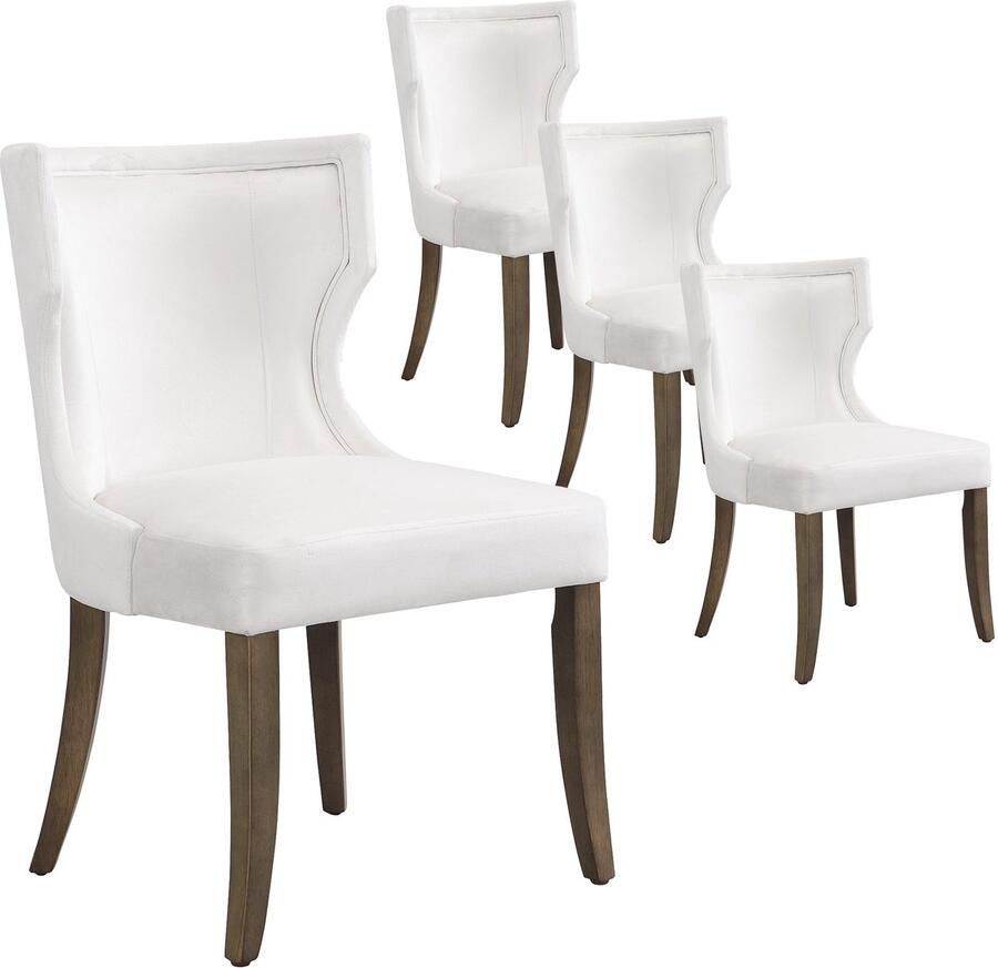Merax Set van 4 Eetkamerstoelen – Fluwelen Stoelen met Dikke Zitting en Massief Houten Poten – Verstelbare Stoelpoten – Beige Keuken- en Loungestoelen