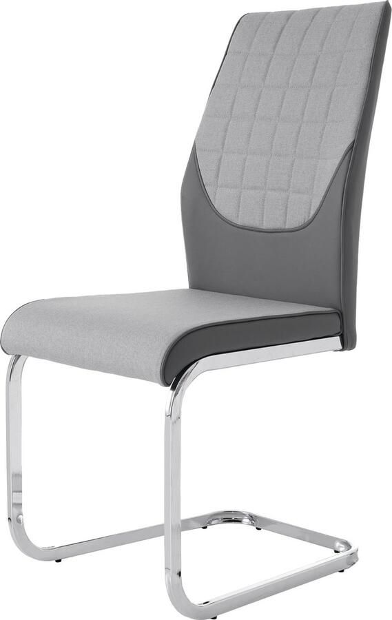 Merax set van 4 eetkamerstoelen Grijs met een combinatie van PU-leer en linnen en een verchroomd metalen onderstel Belastbaar tot 150 kg