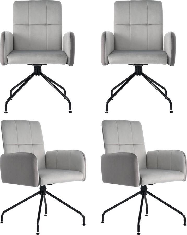 Merax Set van 4 Eetkamerstoelen – Grijs Velvet met Armleuningen – Ergonomisch en Comfortabel – Moderne Fluwelen Stoelen