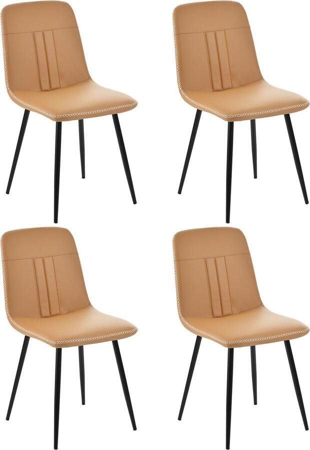 Merax Set van 4 Eetkamerstoelen in Kunstleer Kunstleder Gestoffeerde Design Stoelen Eetkamerstoel met Metalen Frame Bruin met Zwart