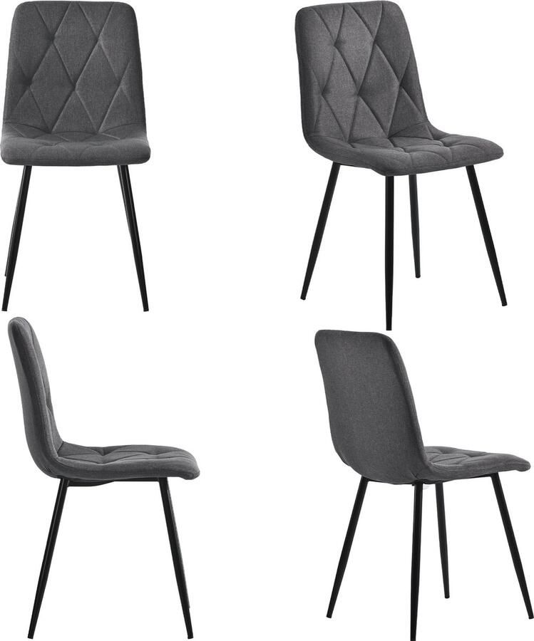 Merax Set van 4 Eetkamerstoelen Linnen Gestoffeerde Design Stoelen Luxe Eetkamerstoel Set Grijs met Zwart