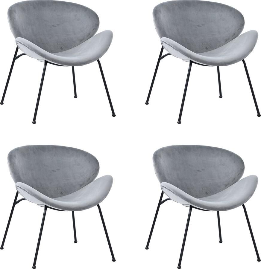 Merax Set van 4 Eetkamerstoelen Luxe Fluwelen Stoelen met Comfortabele Zitting en Metalen Poten Grijs met Zwart