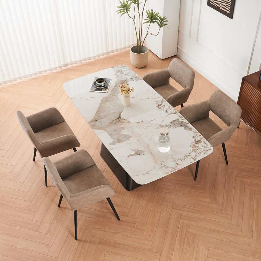 Merax Set van 4 Luxe Kunstlederen Eetkamerstoelen Stoelen Ergonomisch Ontwerp voor Woonkamer en Slaapkamer Khaki